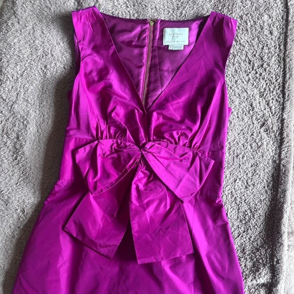 Kate Spade New York Magenta Pink 100% Silk Oversized Bow V-Neck Cocktail Dress 2 - Picture 10 of 10